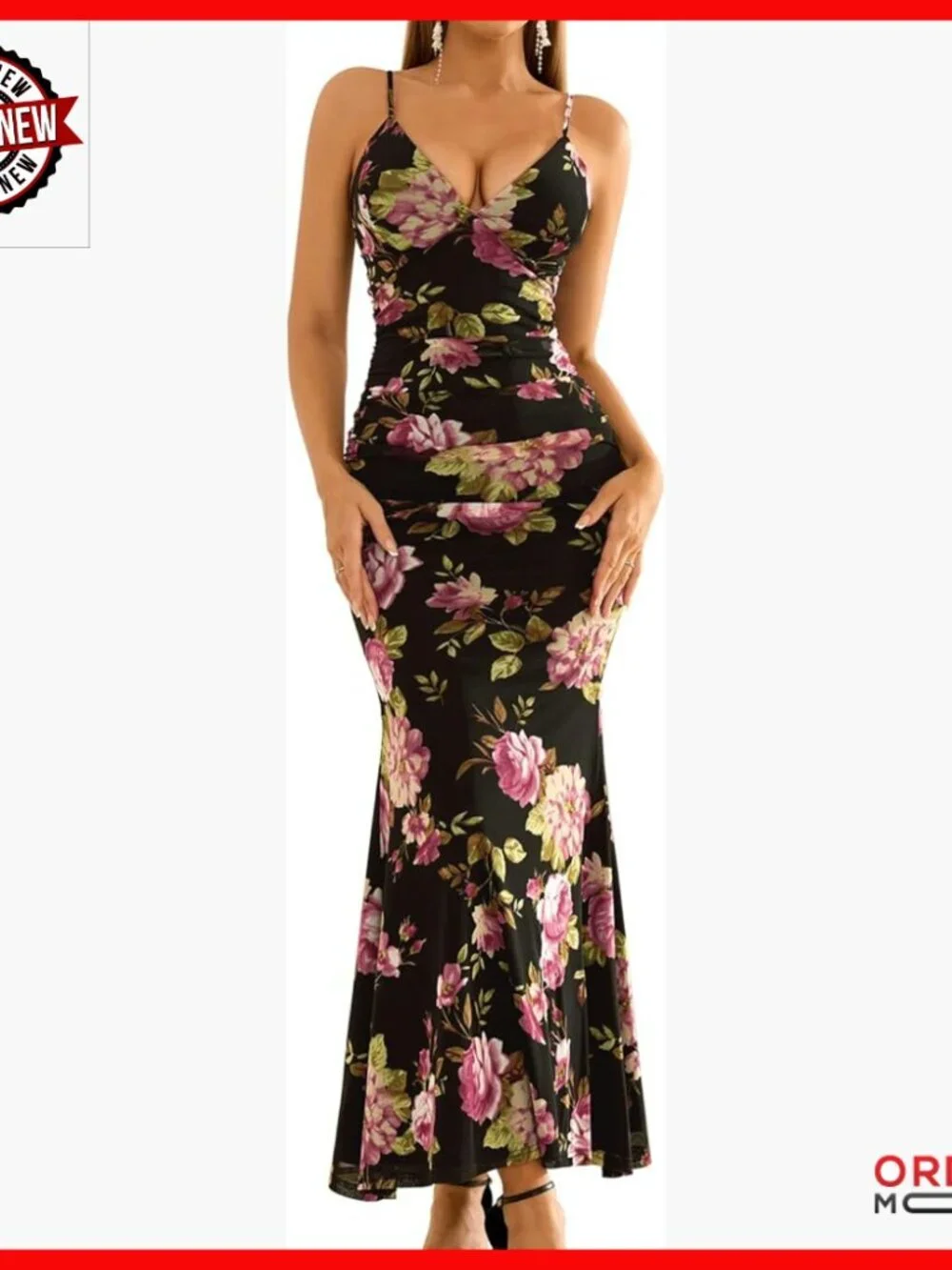 Floral Maxi Dress Bodycon Spaghetti Strap V Neck Formal Wedding Guest